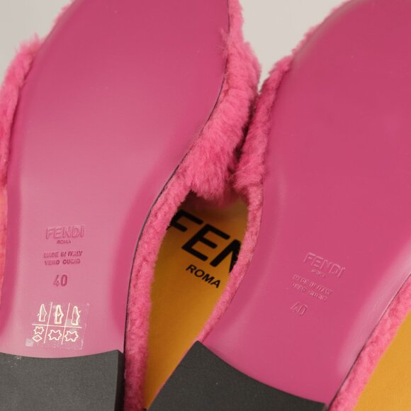 Fendi Shearling FF Baguette Pink Slide Sandals - Picture 5 of 8